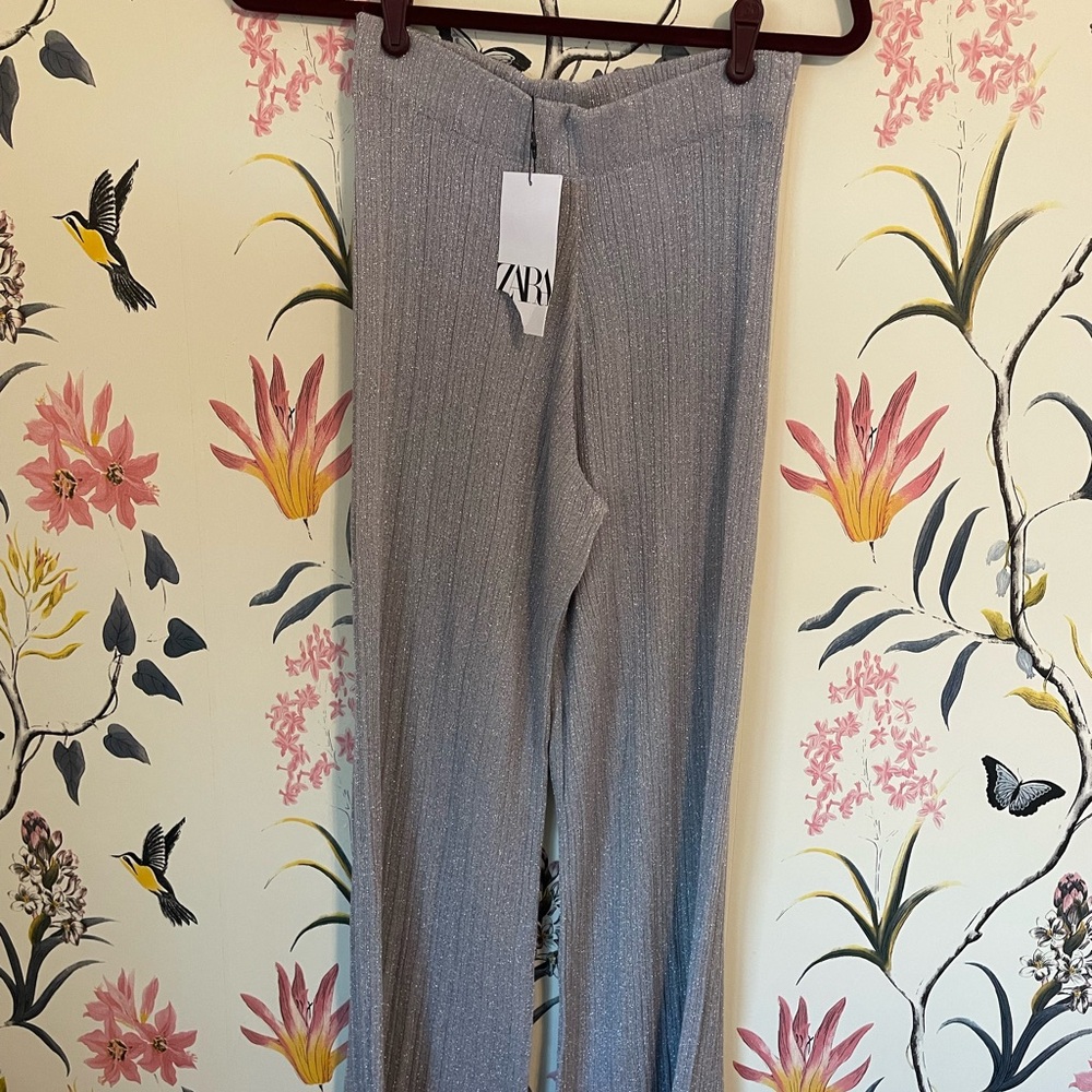 Zara Gray Ribbed Knit Pants